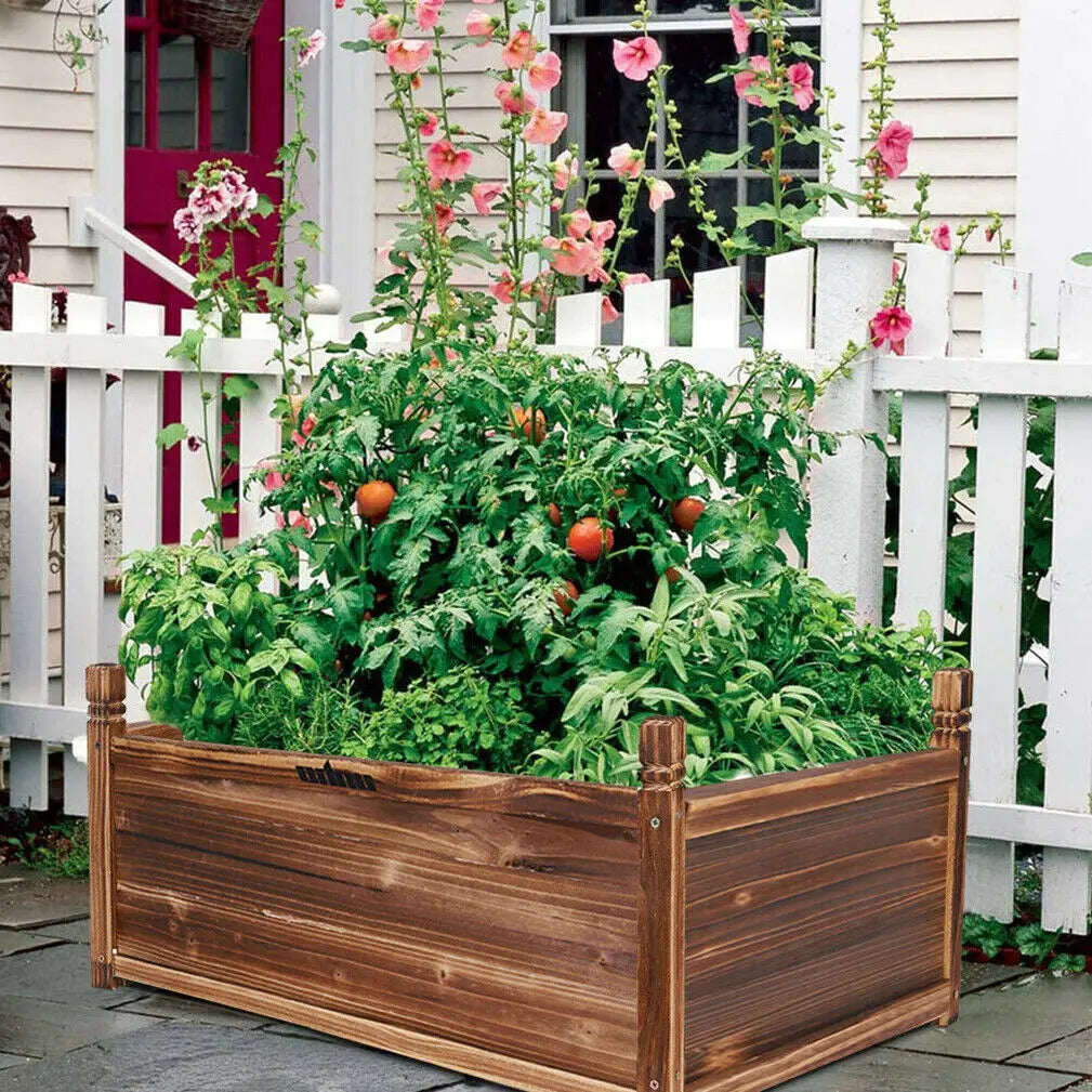 Outdoor Solid Pine Wood Raised Garden Planter Box Flower Bed