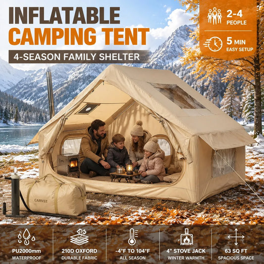 Inflatable Waterproof Family Camping Tent With Stove Jack and Skylight