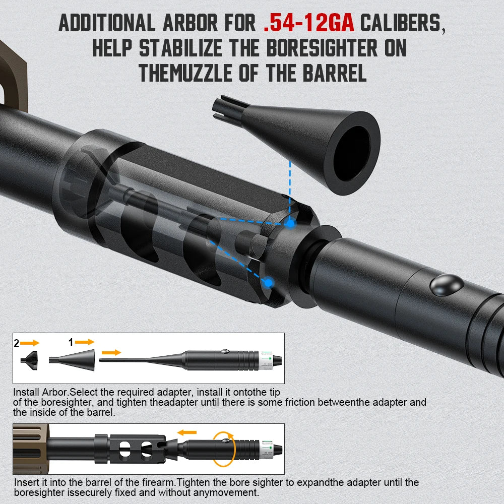 Universal Laser Boresighter Kit: Green Laser, 32 Adapters, Anti-Cant Level & Parallel Calibration for .17 to 12GA.