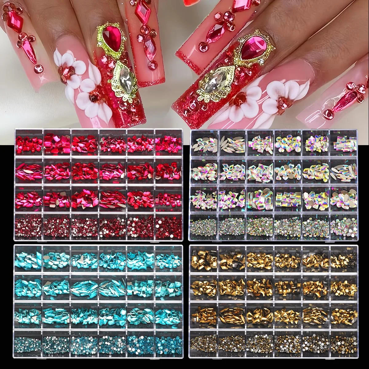 Multi Shaped 3D Crystal Nail Gems and Rhinestone Art Kit