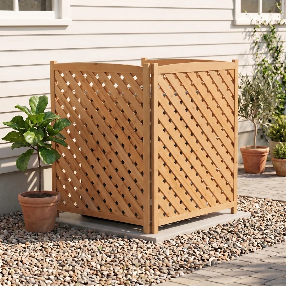 3-Panel Outdoor Air Conditioner Fence 3-Section Outdoor Wooden Screen, Outside Wood Privacy Fence, 32" W X 38" H Supplies FYCS