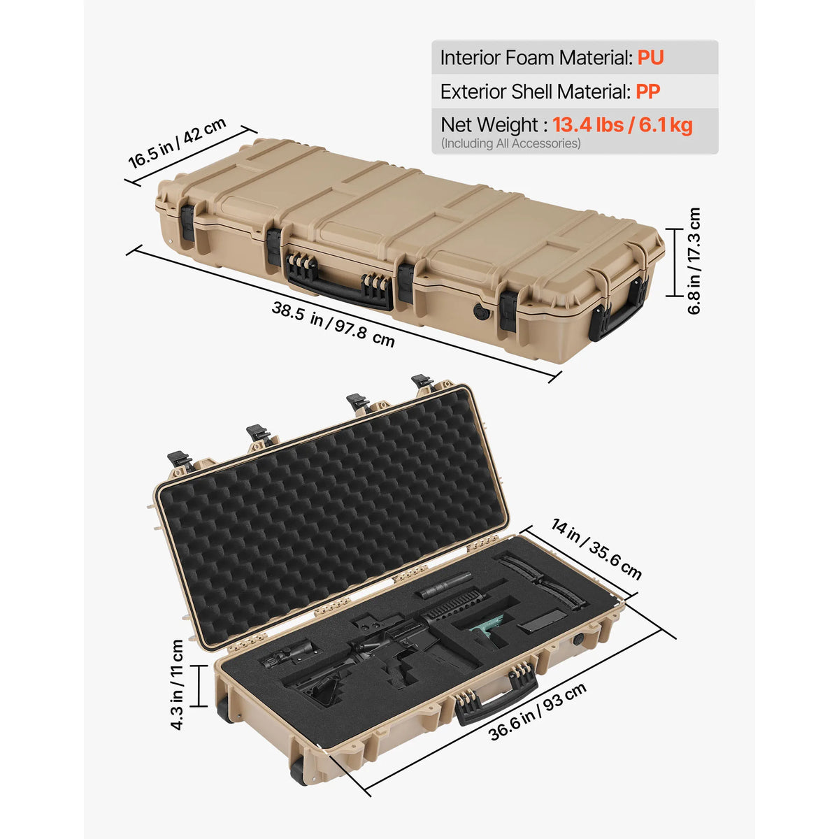SucceBuy Waterproof Lockable Rifle Case With Foam And Wheels