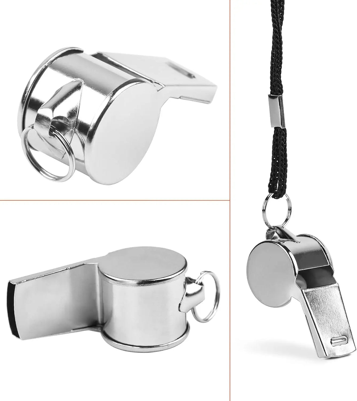 Stainless Steel Sports Whistles With Lanyards For Coaches And Safety