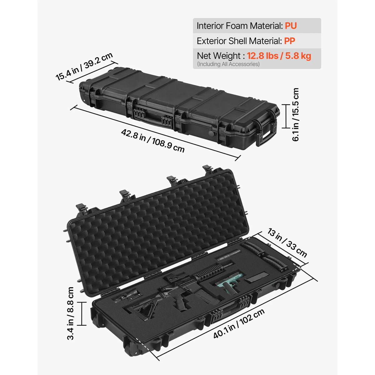 SucceBuy Waterproof Lockable Rifle Case With Foam And Wheels