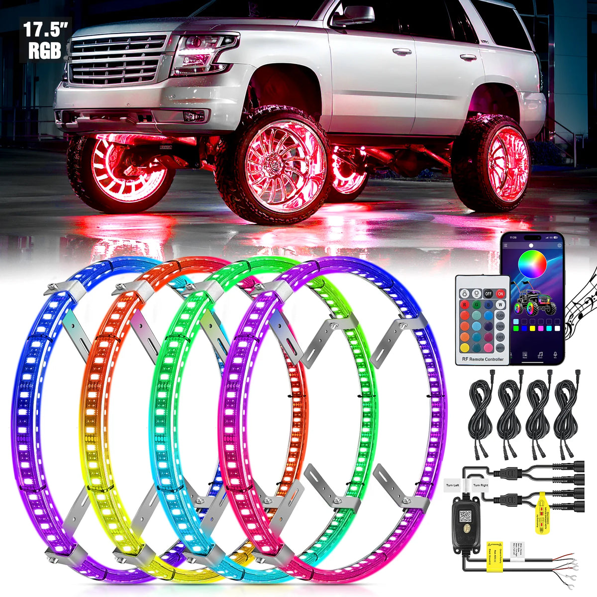 Nilight LED Wheel Ring Lights With App And Remote Control