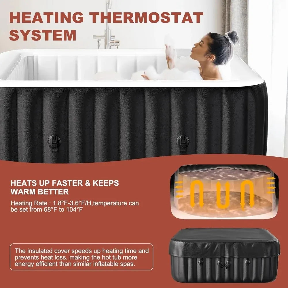4-6 Person Square Inflatable Hot Tub,130 Bubble Jets & Full Set,Outdoor Portable Spa Bathtub, Custom