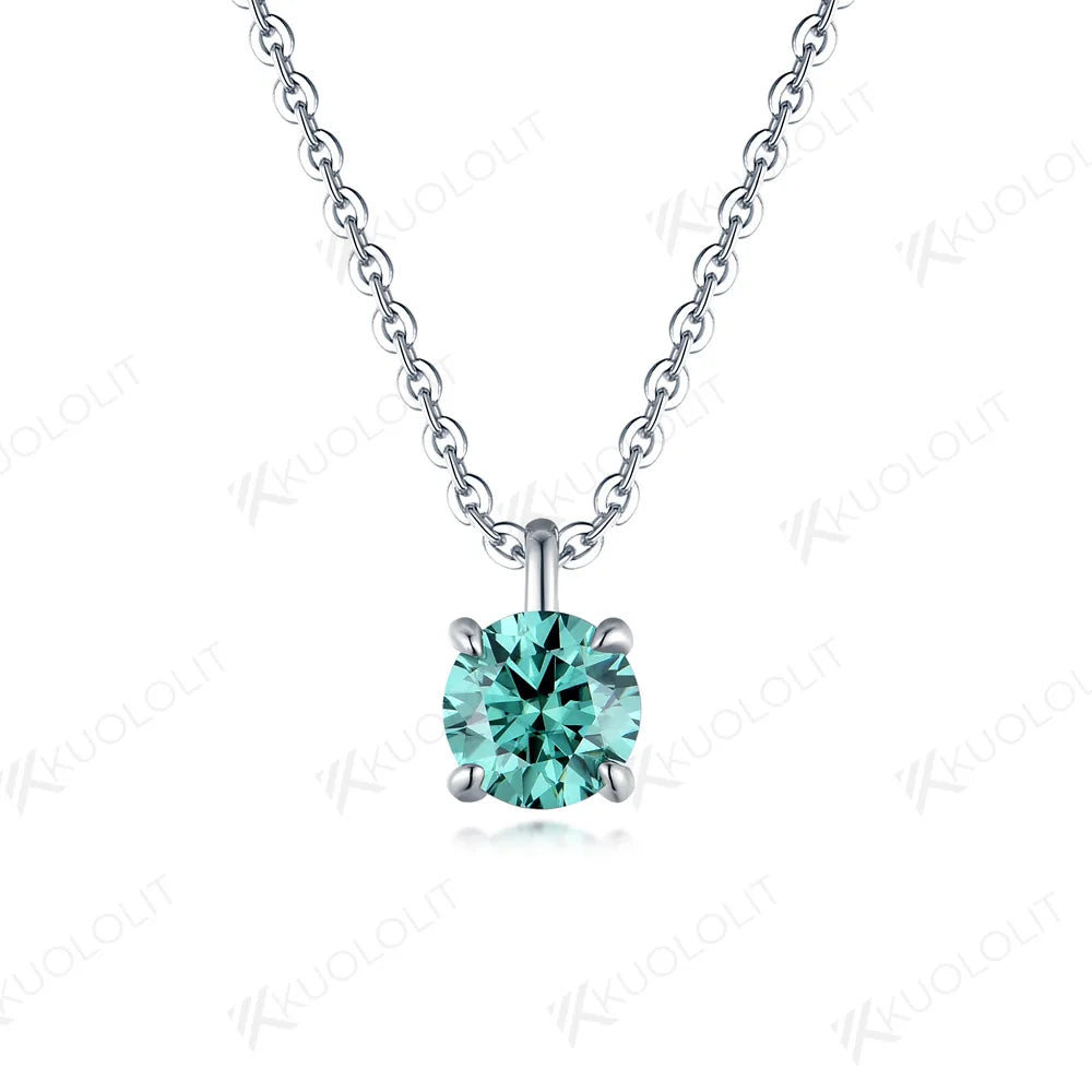 Kuololit US Stock 0.5CT Cyan Moissanite Necklace for Women 925 Sliver Sterling White Gold for Anniversary Engagement Christmas Gifts