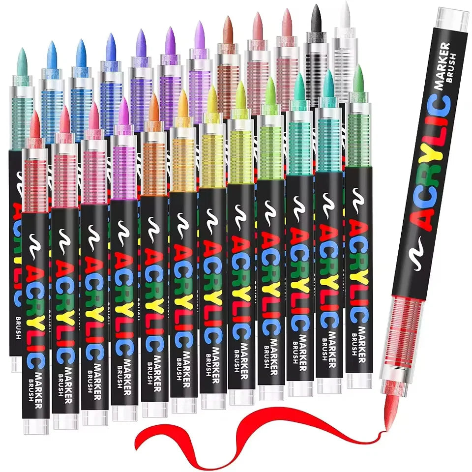 72 Pcs Acrylic Paint Brush Markers Premium Style Free‑ink System Rich Pigment Permanent Markers for Hobbyists Multi‑Surface Drawing Craft Decoration Supplies