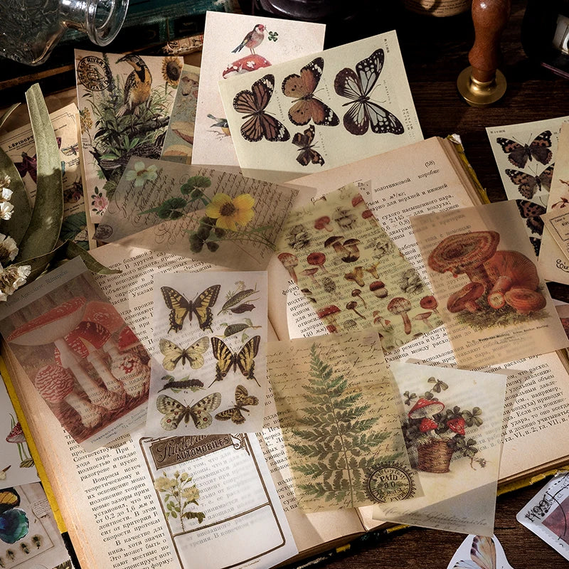 Vintage Mushroom Plant And Butterfly Stickers For Journals And Crafts