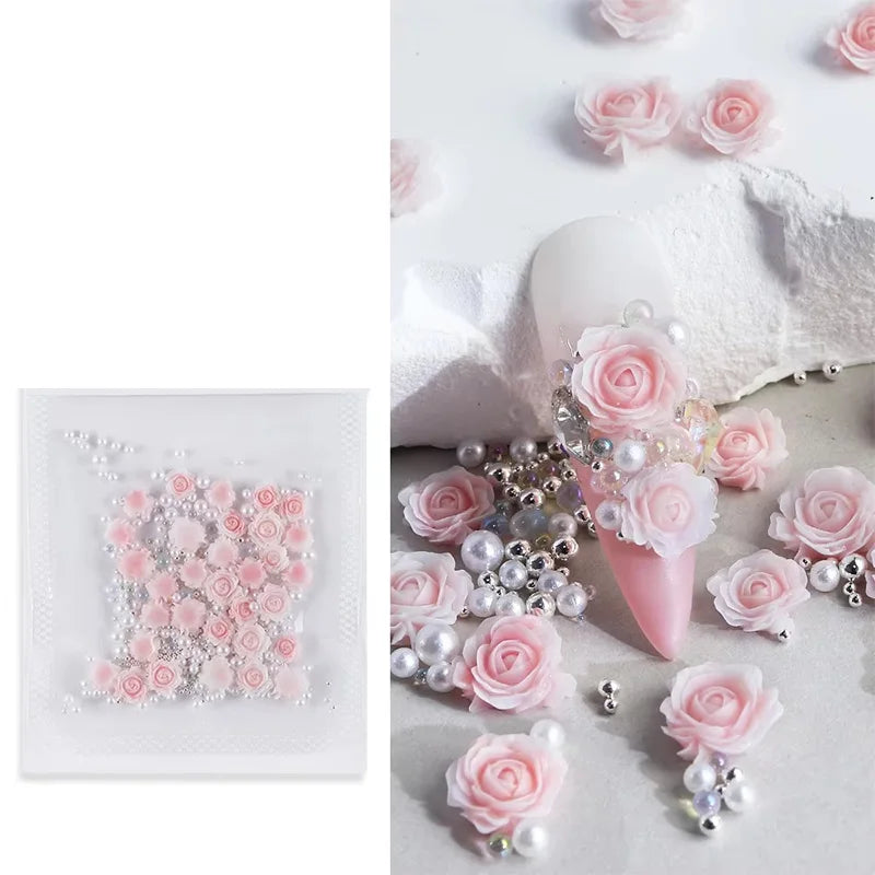 3D Resin Rose Pearl Nail Charms for Elegant Nail Art