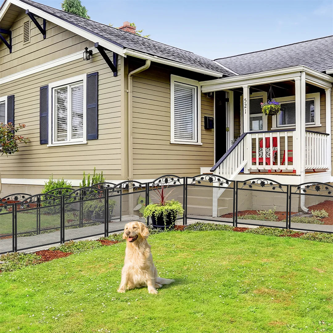5-Panel Heavy Duty Metal Dog Playpen, Outdoor Pet Fence Exercise Pen with Decorative Design for Dogs & Small Animals, Indoor Garden Kennel