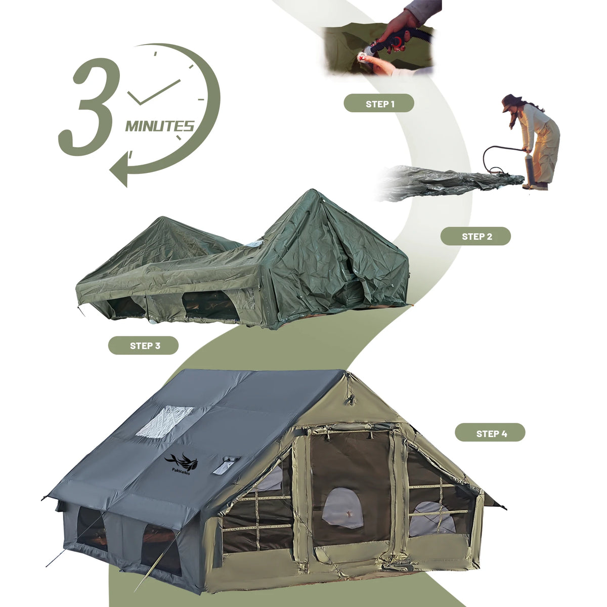 Pakicetus Inflatable Camping Tent Waterproof Portable Family Shelter