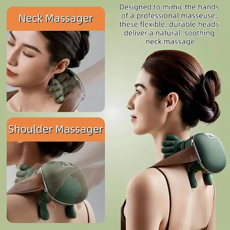 Wireless Heated Neck and Shoulder Massager with Finger Massage