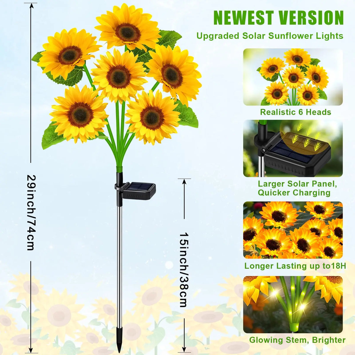 KPSTEK Solar Sunflower Garden Lights Waterproof Outdoor Decor