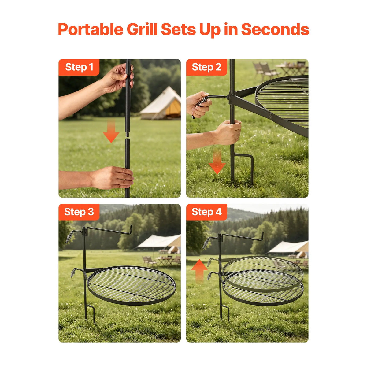 Heavy Duty Swivel Campfire Grill Portable Adjustable Outdoor Cooking Grate