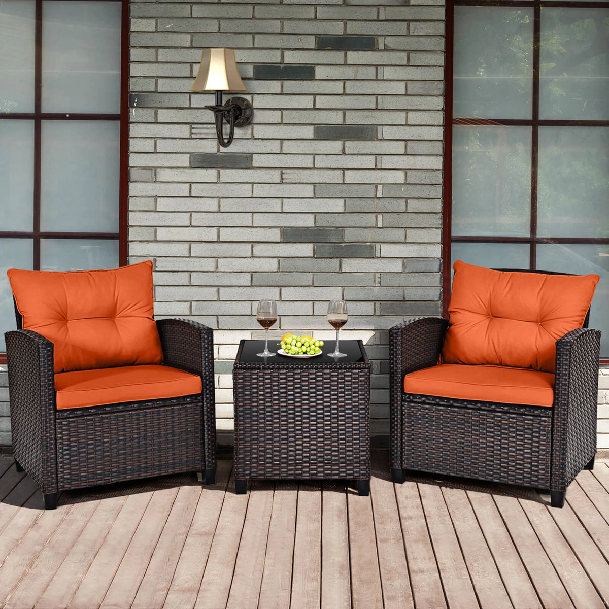 HOMASIS Premium Rattan Patio Conversation Set With Cushions