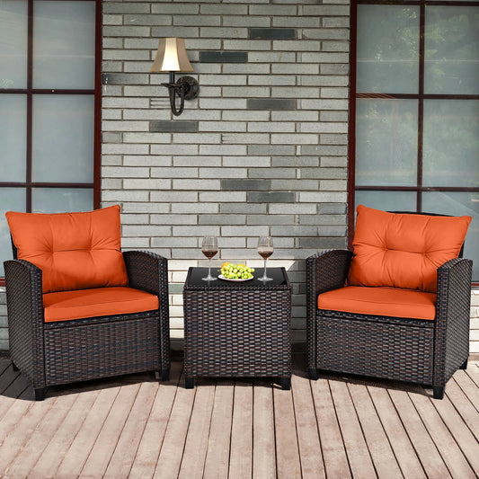 HOMASIS Premium Rattan Patio Conversation Set With Cushions