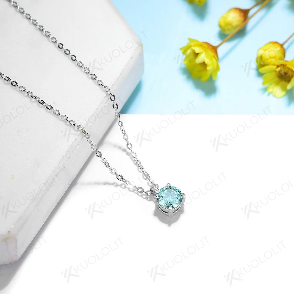 Kuololit US Stock 0.5CT Cyan Moissanite Necklace for Women 925 Sliver Sterling White Gold for Anniversary Engagement Christmas Gifts