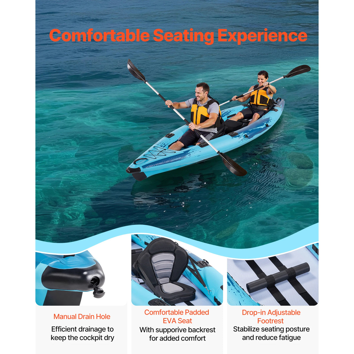 SucceBuy Inflatable Kayak with Padded Seats for Recreational Fishing