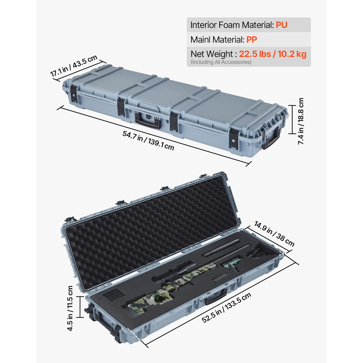 SucceBuy Waterproof Lockable Rifle Case With Foam And Wheels