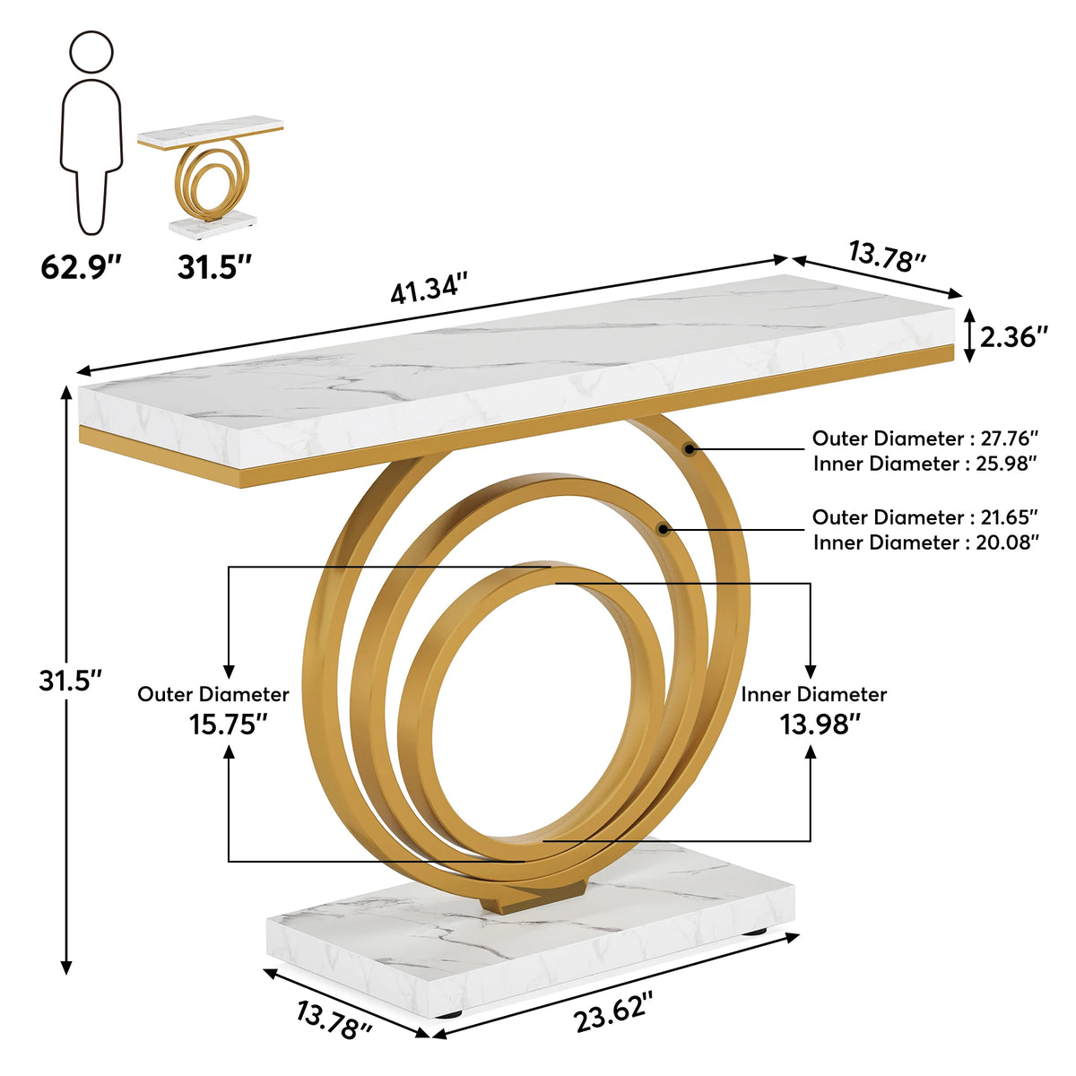 Tribesigns 41-Inch Gold Entryway Table, Modern Console Table Narrow Long, Contemporary Accent Table for Living Room