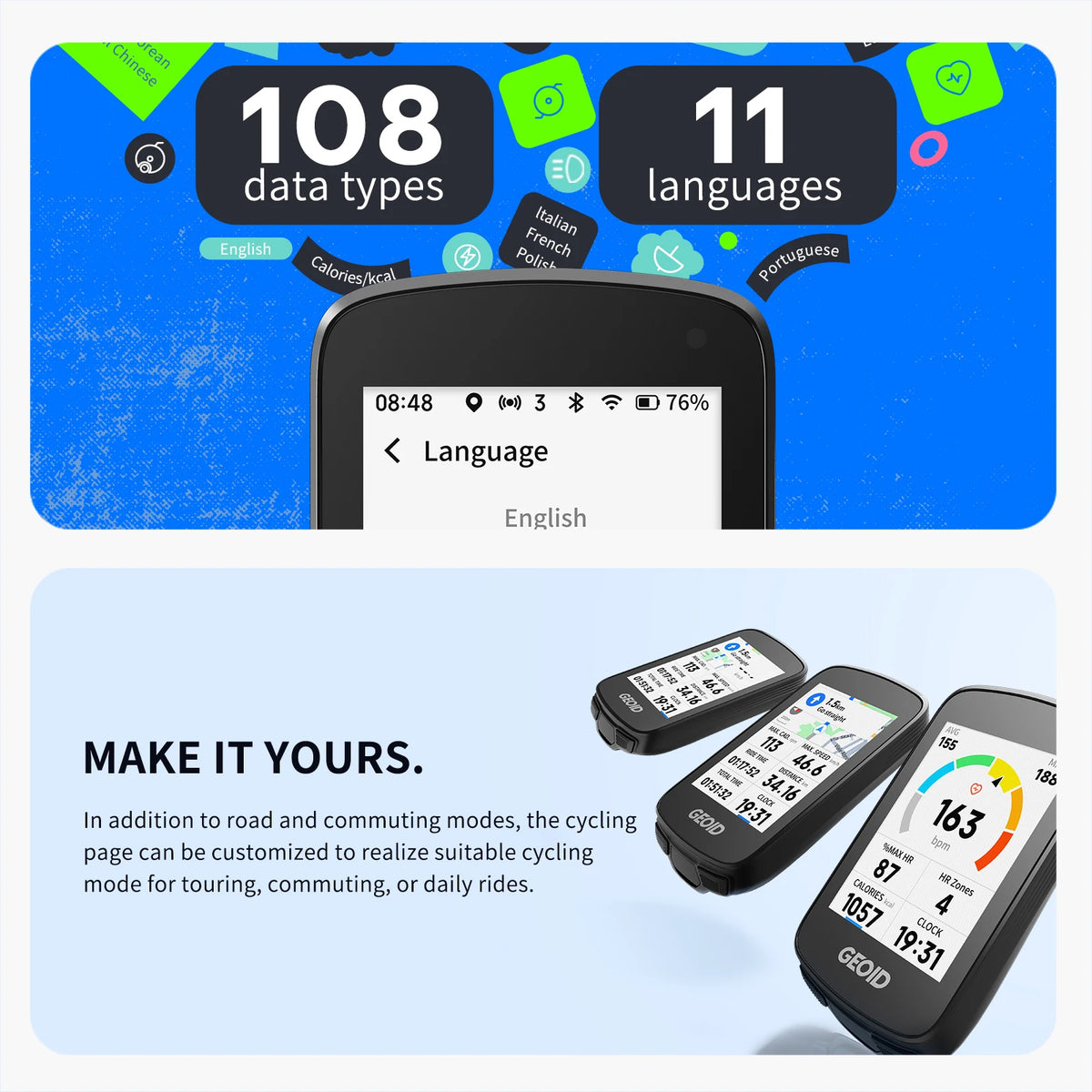 GEOID CC700 Pro GPS Bicycle Computer With Touchscreen Navigation