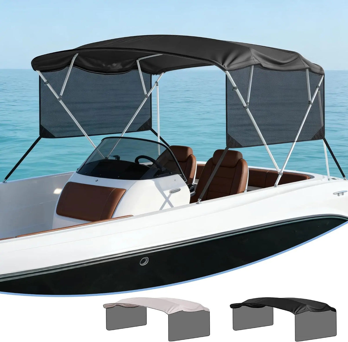 Garvee Boat Bimini Top Canopy With Mesh Side Curtains