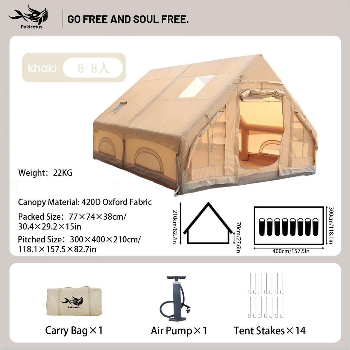 Pakicetus Inflatable Camping Tent Waterproof Portable Family Shelter