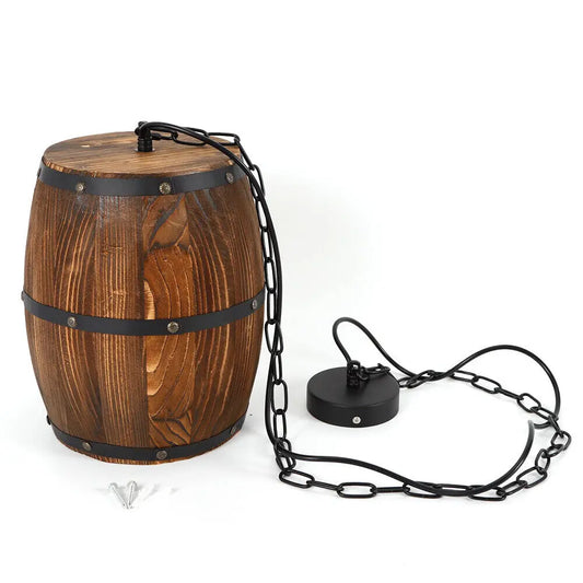 Vintage Wooden Wine Barrel Pendant Ceiling Lamp For Indoor Cafe