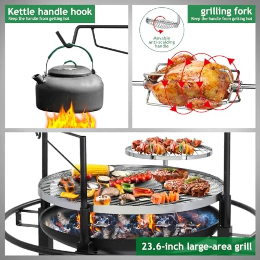 Outdoor Wood Burning Fire Pit With Swivel Cooking Grate