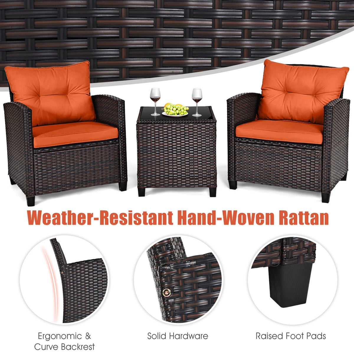 HOMASIS Premium Rattan Patio Conversation Set With Cushions