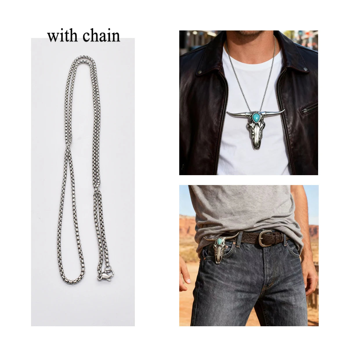 Bull head pendant necklace clasp with detachable horns - Western-style decoration