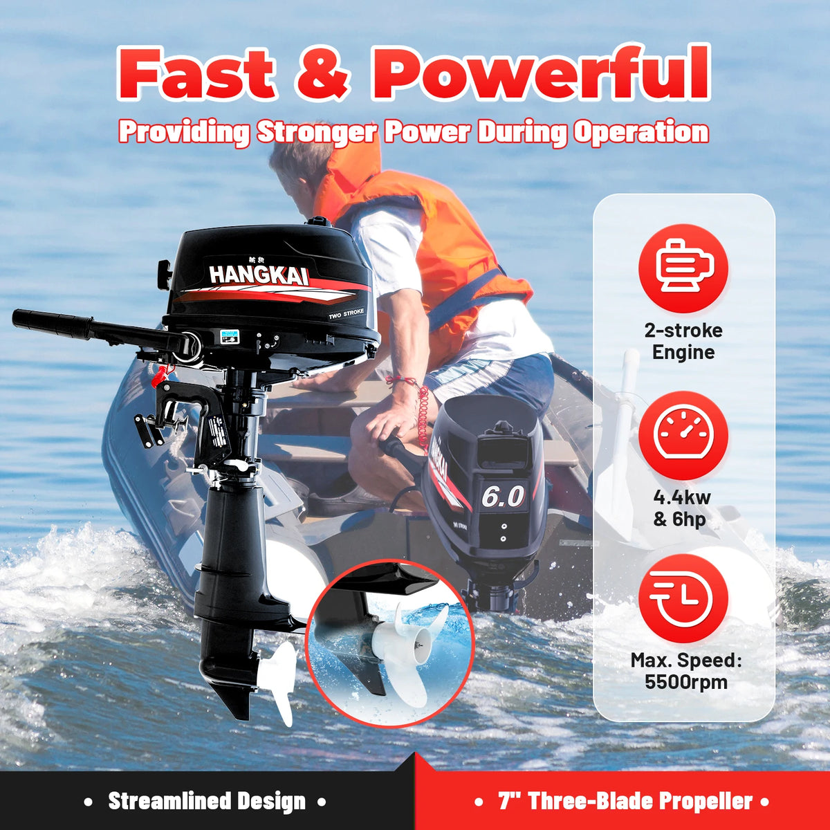 Bymaocar Two Stroke Water Cooled Outboard Engine for Marine Boats