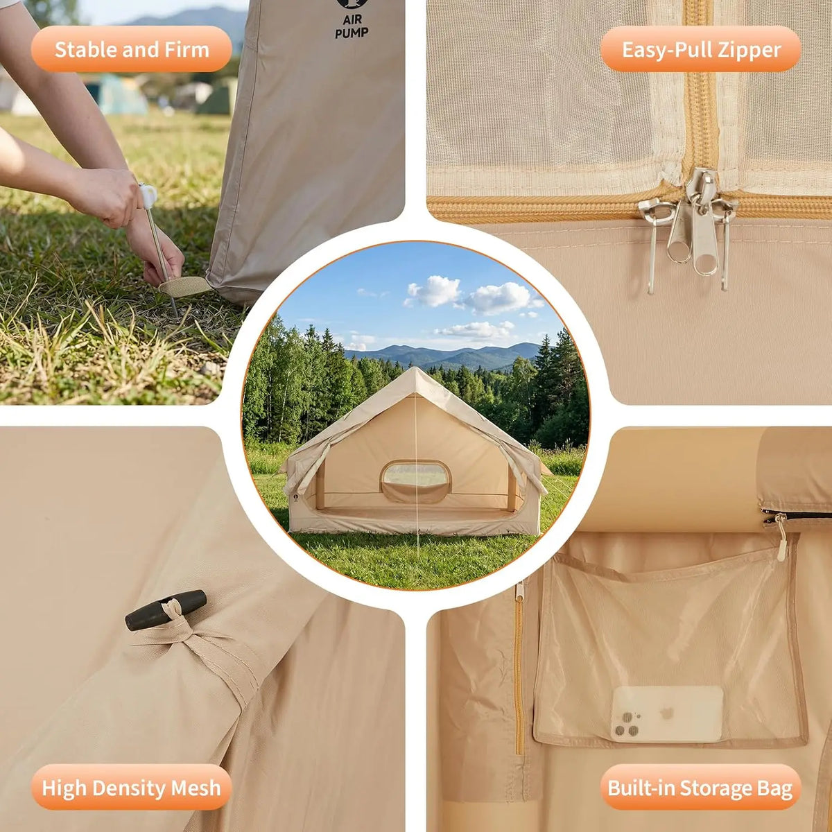 Inflatable Waterproof Family Camping Tent With Stove Jack and Skylight