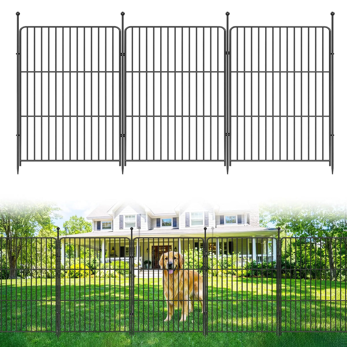 Garden Fence, 36in(H) x 22.1ft(L) 10 Pack Garden Fencing Animal Barrier, Metal No Dig Fence, Dog Fence Outdoor for Yard, Dog Playpen Outdoor Decorative Garden Fences for Yard Patio, Black