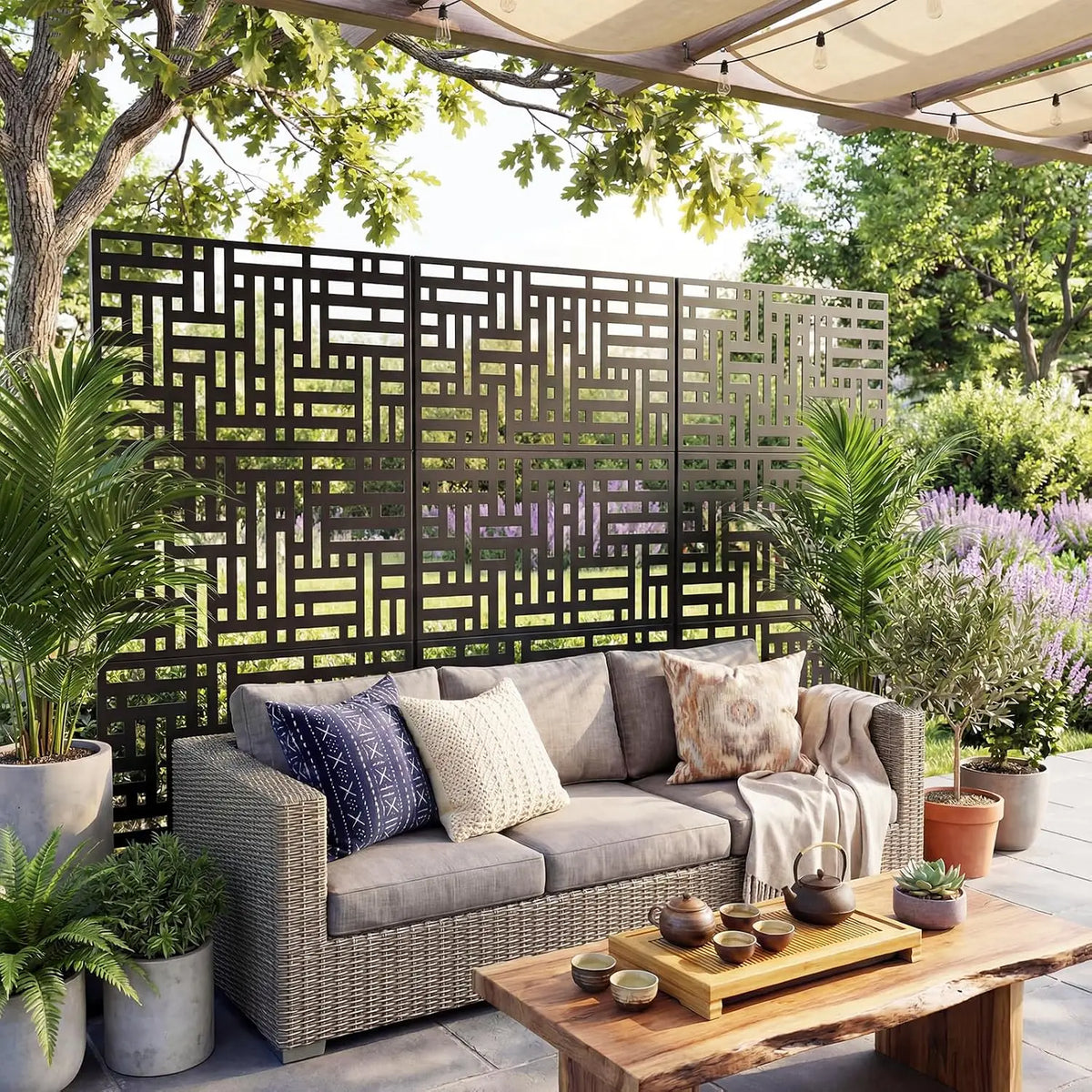Outdoor Privacy Screen 78" h x 48" w, Heavy Duty Freestanding Metal Garden Privacy Fence Panel, Weatherproof & Rustproof Decorative Room Divider Partition for Patio, Backyard, Balcony, Deck
