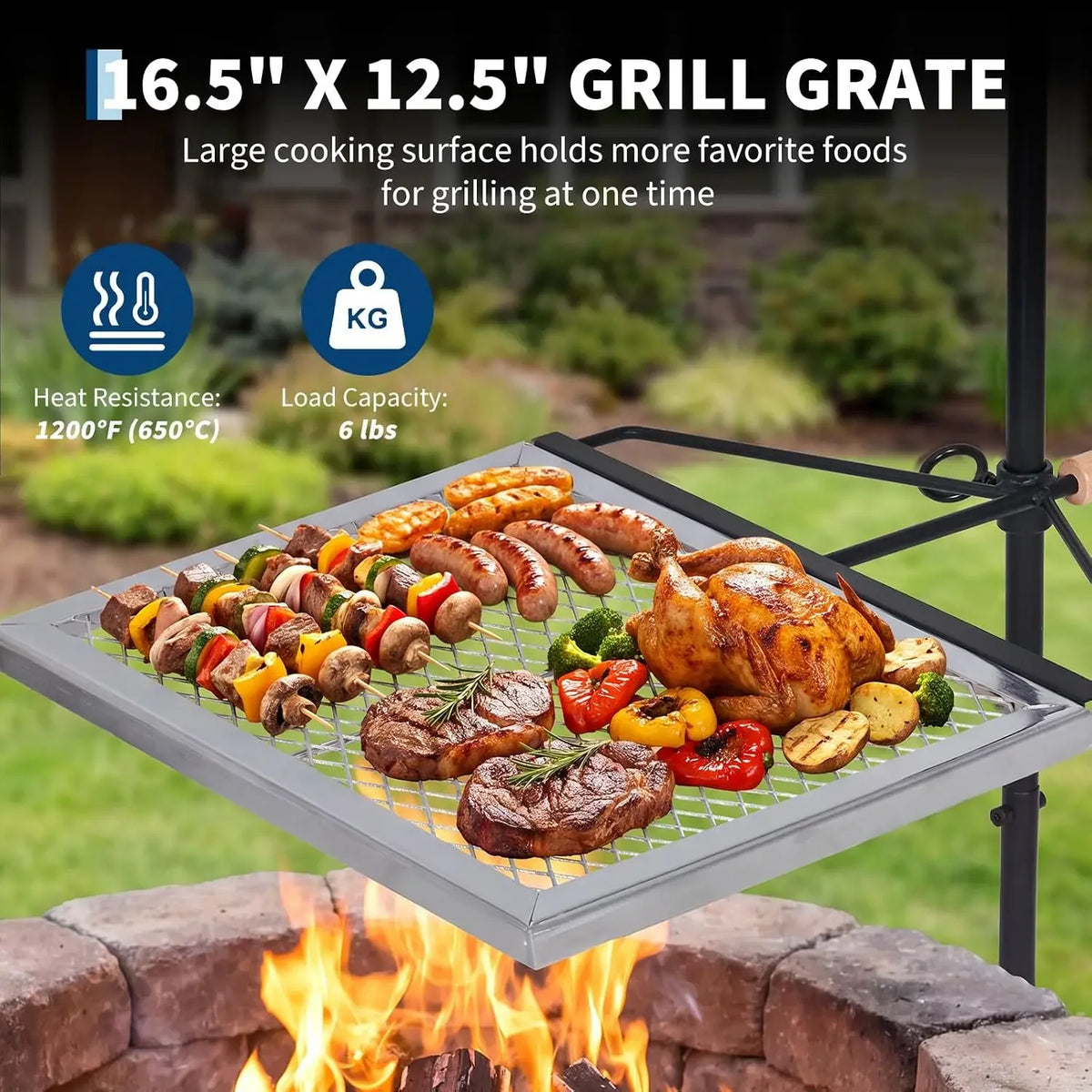 Tacleekii Swivel Campfire Grill With Adjustable Diamond Mesh Grate