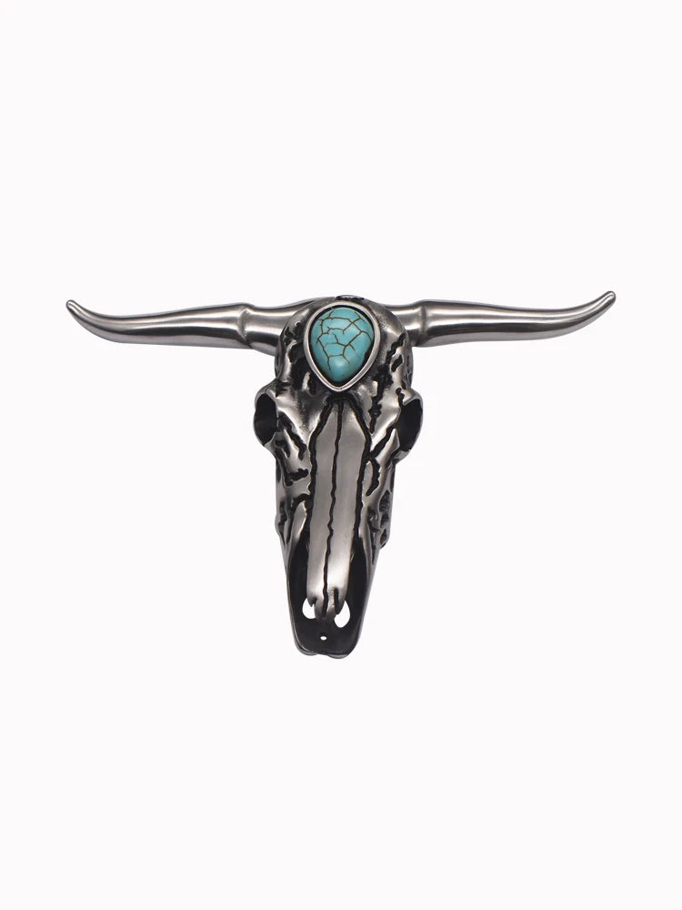 Bull head pendant necklace clasp with detachable horns - Western-style decoration