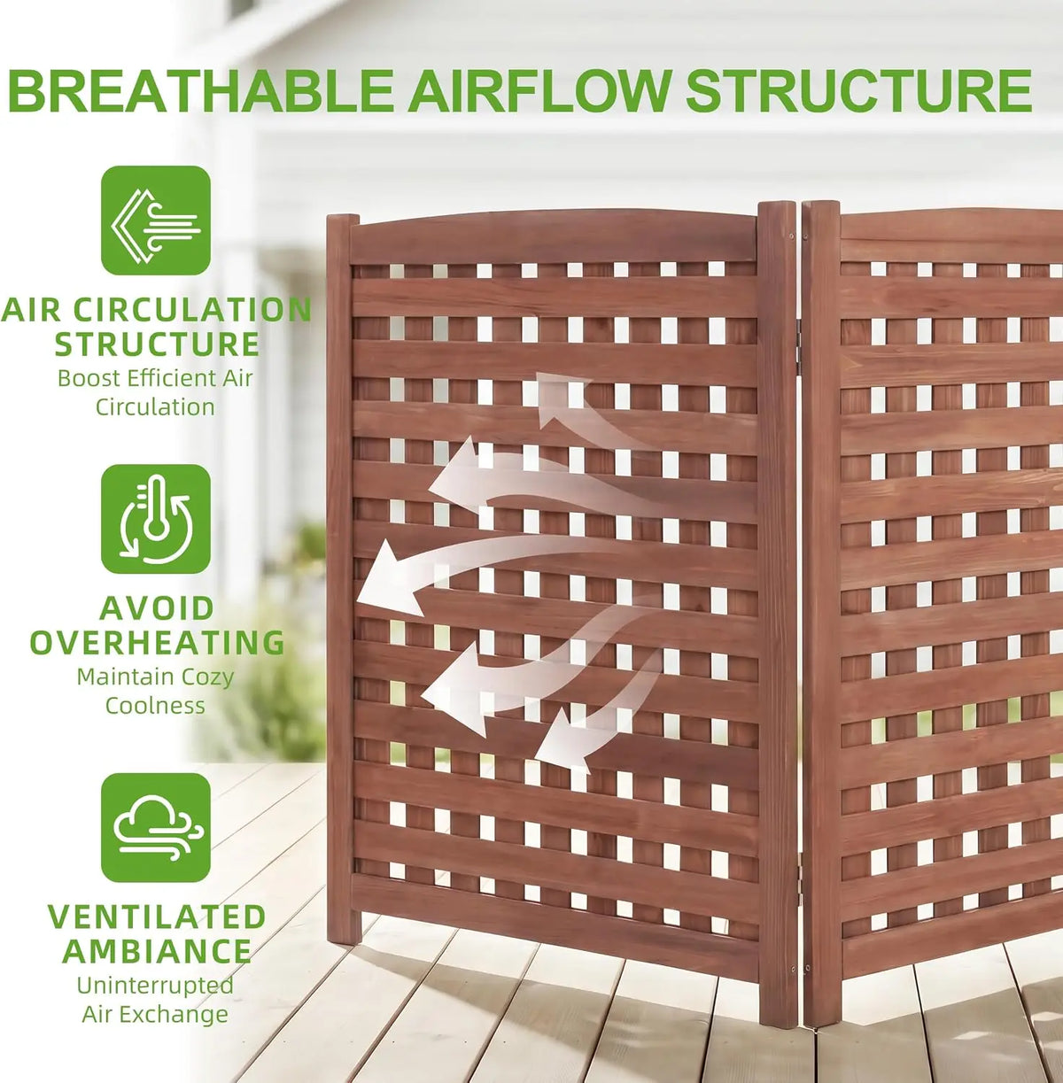 3-Panel Outdoor Air Conditioner Fence Screen, Outside Wood Privacy Fence, Trash Can Fence Screen for Backyard Garden Patio 32" W x 38" H