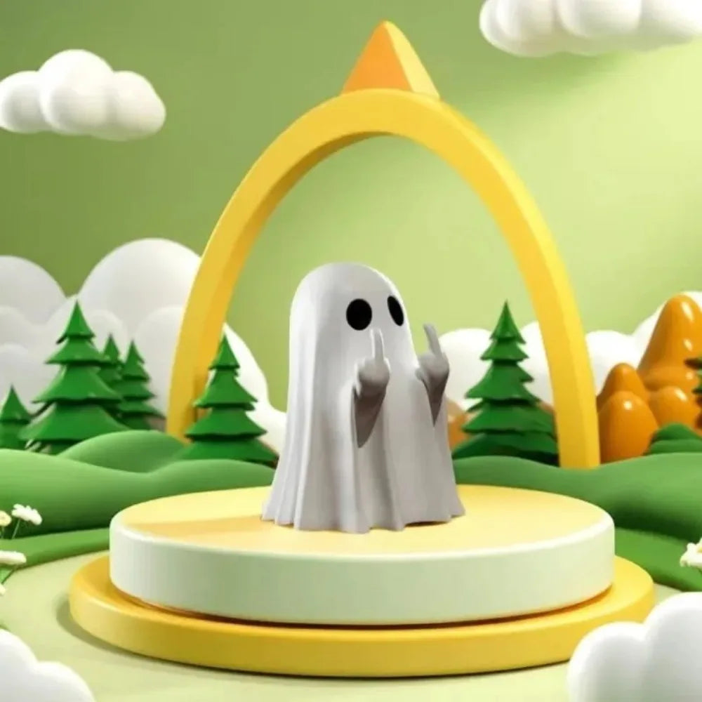 Cute Ghost Resin Statue Middle Finger Halloween Shelf Decor for Home Displays