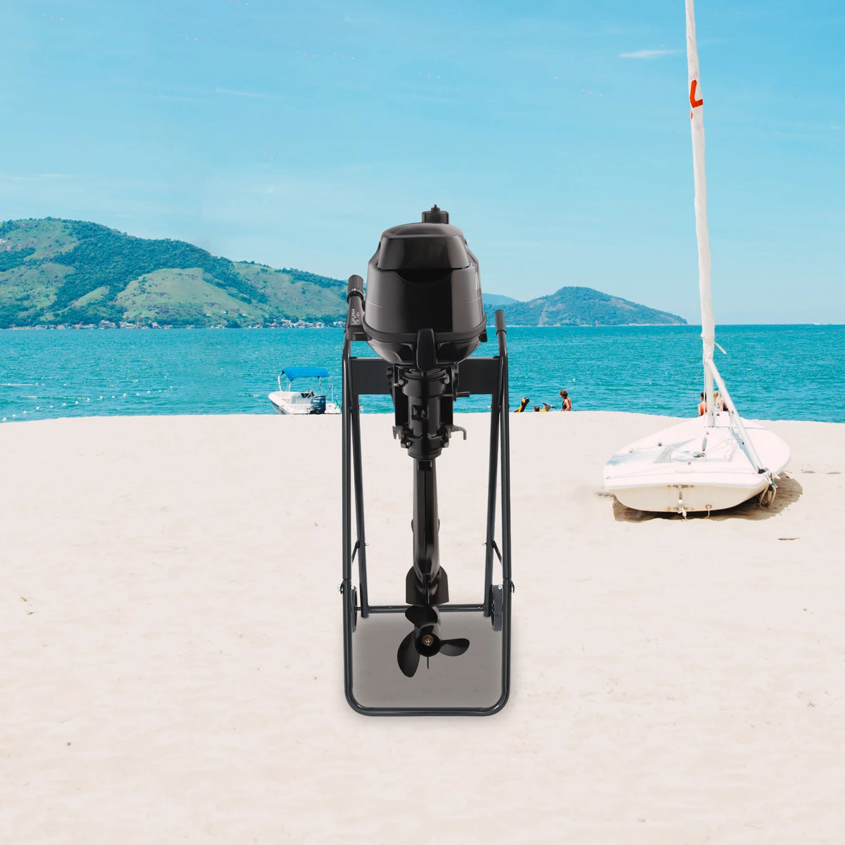 Flodable Outboard Boat Motor Stand Outboard Machine Trailer Boat Engine Cart, Cold Rolled Steel, Rustproof Sturdy Wheels Foldable Portable