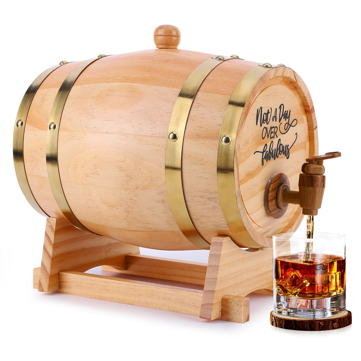 3L Engraved Whiskey Barrel with Stand Bung and Spigot Wooden Whiskey Barrel Wine Barrel for Cocktails Bourbon Rum Tequila Beer