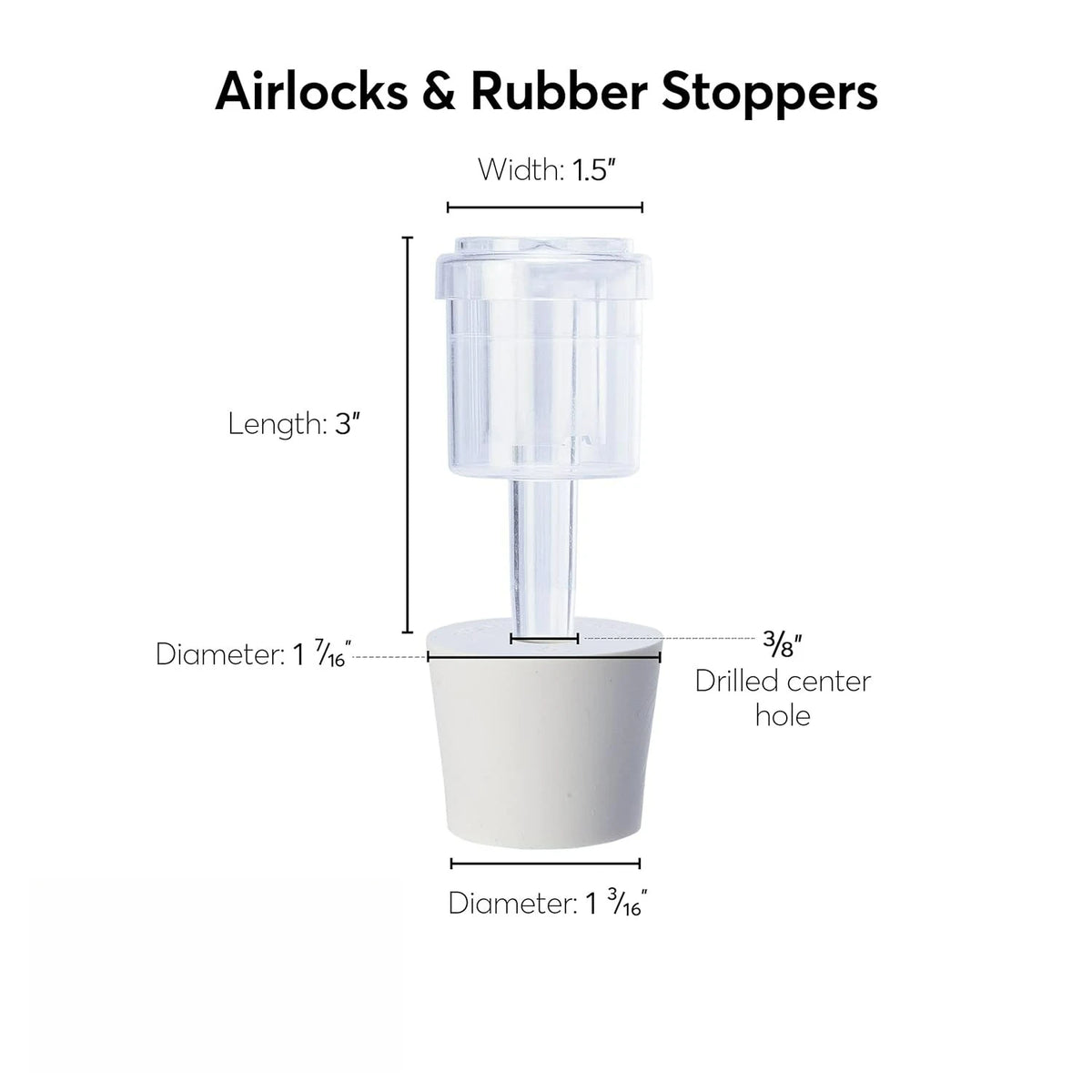 2-Piece Airlocks with #7 Rubber Stoppers for Fermentation - Airlocks for Wine Making, Brewing Beer, and Fermenting Foods - 3 Pack
