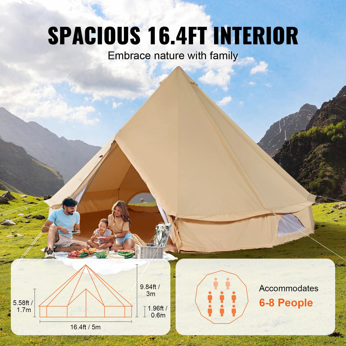 SucceBuy All Season Canvas Bell Tent For Outdoor Camping