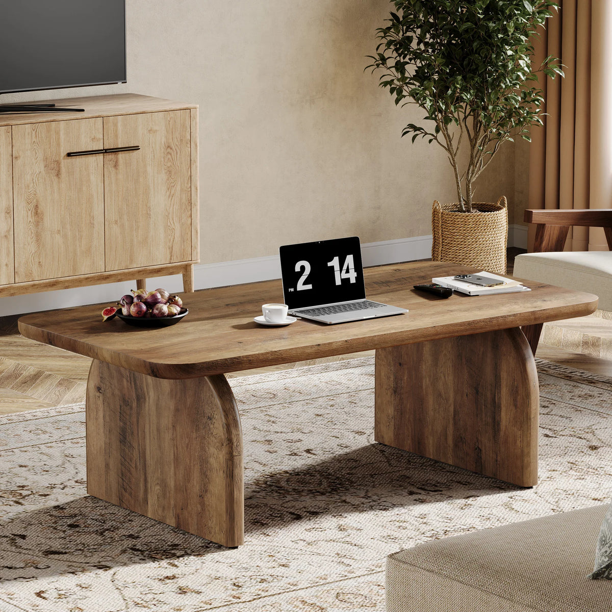 Tribesigns Farmhouse Rectangular Coffee Table with Sturdy Engineered Wood Base