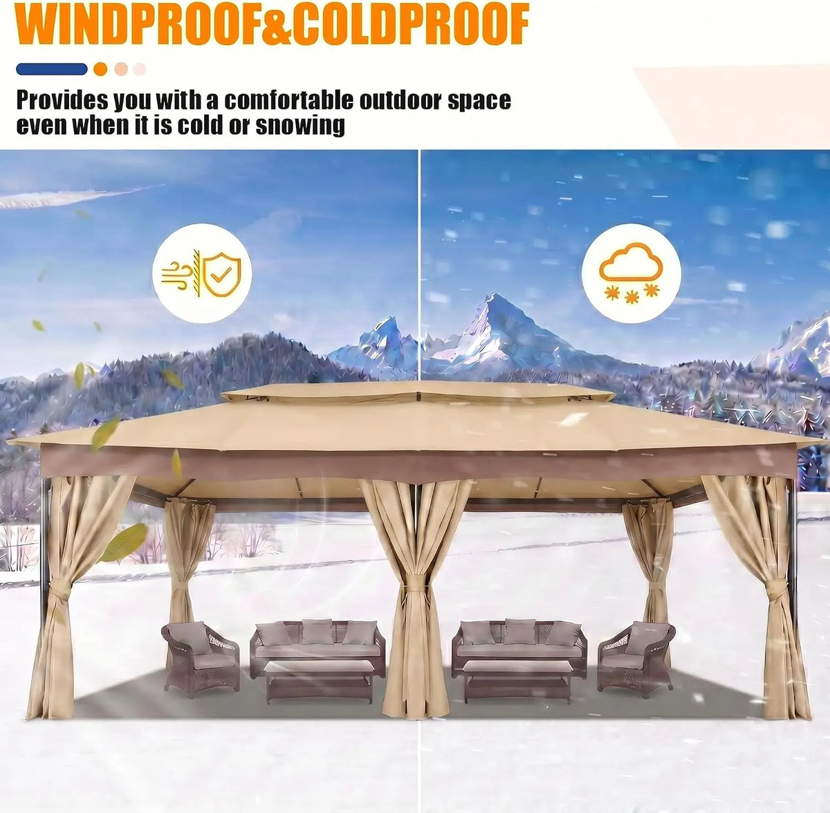 Tooluck Outdoor Gazebo With Curtains And Ventilated Double Roof