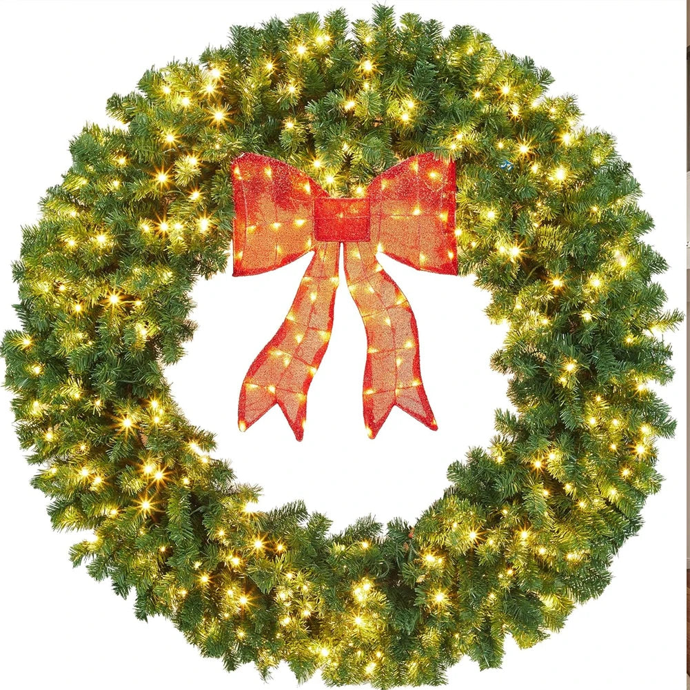 Studyset Pre-Lit Christmas Wreath Bow LED Lights Indoor Outdoor Decoration