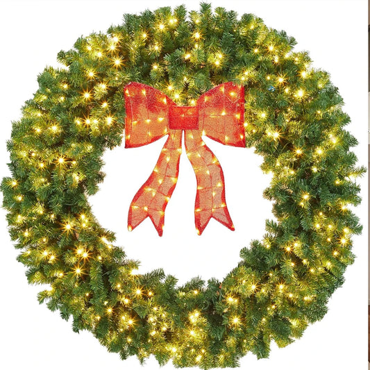Studyset Pre-Lit Christmas Wreath Bow LED Lights Indoor Outdoor Decoration