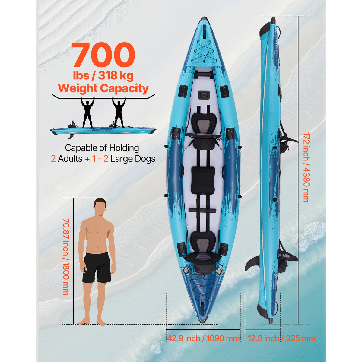 SucceBuy Inflatable Kayak with Padded Seats for Recreational Fishing