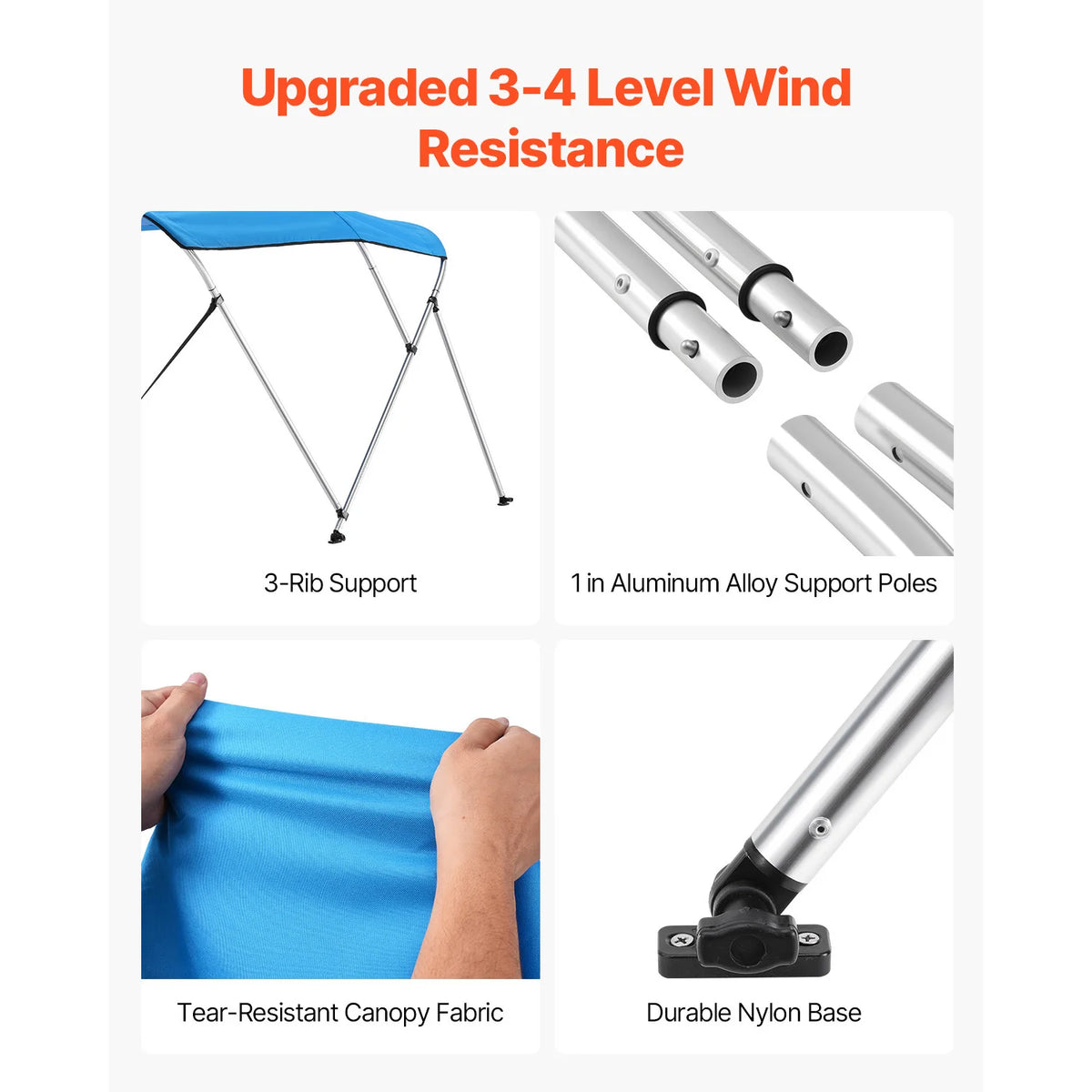 SucceBuy Boat Bimini Top with Aluminum Frame and Sun Shade